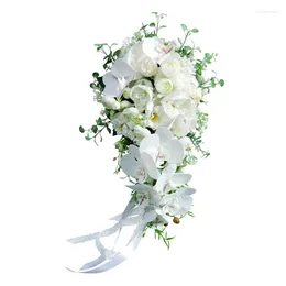 Fleurs décoratives KX4B mariage en cascade Bouquet de mariée artificielle pour papillon goutte d'eau cascades demoiselle d'honneur tenant fleur