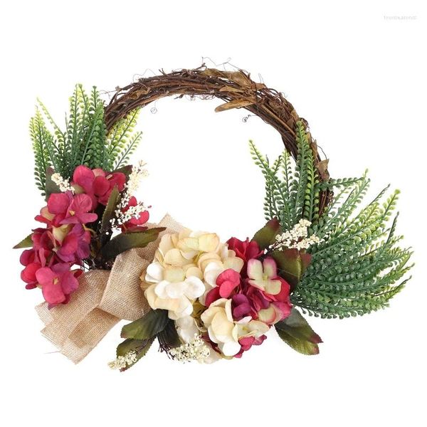 Couronne de fleurs décoratives KX4B, hortensia rose, ornements pour porte d'entrée, décoration murale de mariage, jardin extérieur, fenêtre, décoration de noël