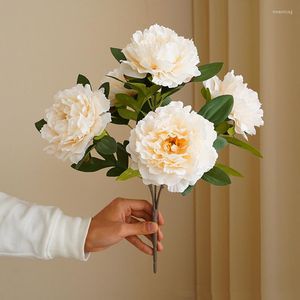 Fleurs décoratives grand 5 têtes pivoine Bouquet fête mariage décoration Mariage blanc faux maison El décor de noël