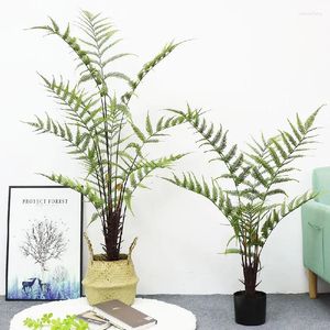 Flores decorativas Grandes hojas de helecho artificial Árbol Plantas de palma falsas con troncos de maceta Falsa para decoración moderna interior y exterior