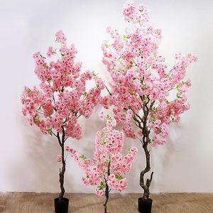 Decoratieve bloemen Grote kunstmatige volle sakura boom kersen bloesem zijden potbomen met kofferbak voor bruiloft buiten huiskamer decoratie