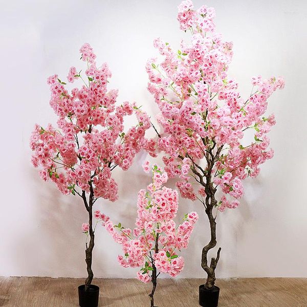Flores decorativas Árbol de Sakura artificial grande, flor de cerezo, árboles en maceta de seda con tronco para decoración de la habitación del hogar al aire libre