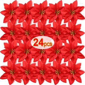 Fleurs décoratives Grand velours rouge artificiel arbre de Noël de Noël têtes de roses en soie bouquet de fleurs ornements fête de mariage décoration de la maison
