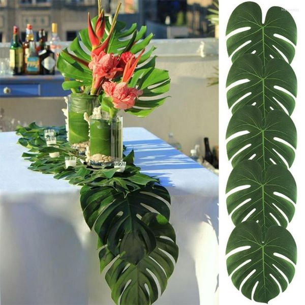 Fleurs décoratives grandes feuilles de palmier tropicales artificielles set de table pour la fête d'anniversaire de barbecue à thème de plage de la jungle-35x29cm