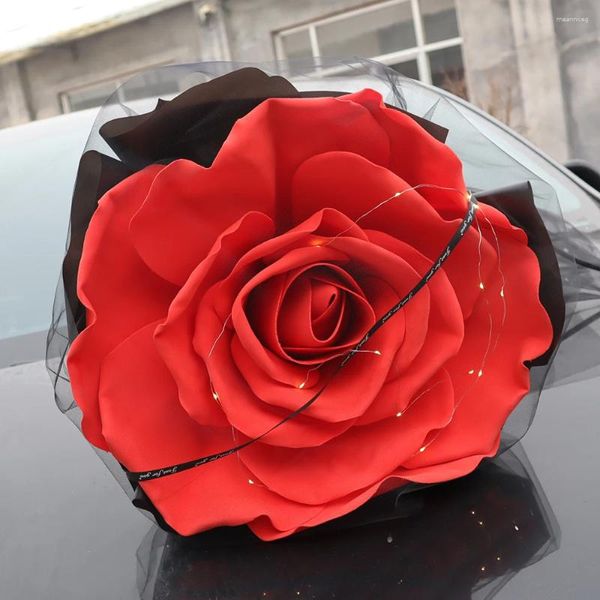 Flores decorativas Grandes Gasa Negra PE Rosa Flor Artificial Suministros para Fiestas de Boda de San Valentín Decoración navideña Material Artesanal DIY