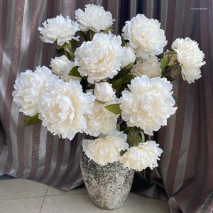 Fleurs décoratives grande pivoine 2 têtes/branche artificielle pour la décoration de mariage de fête blanc faux Roses ouvertes Flores artificiales