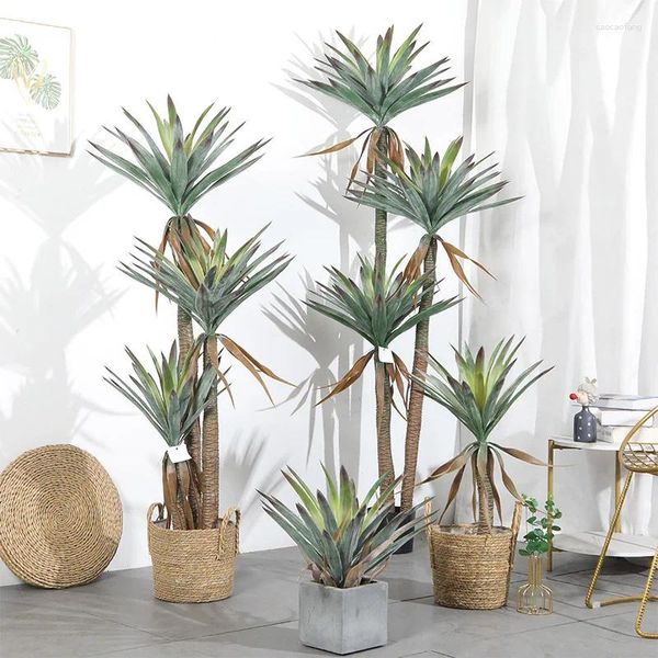 Grandes plantes artificielles en pot, fleurs décoratives, plantes vertes américaines, faux arbre, décoration de maison, jardin, Agave extérieur