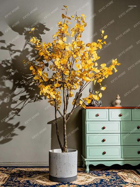 Flores decorativas simulación grande ginkgo árboles falsos de interior ventana vegetería decoración piso de bonsai hechos artículos de muebles de paisaje