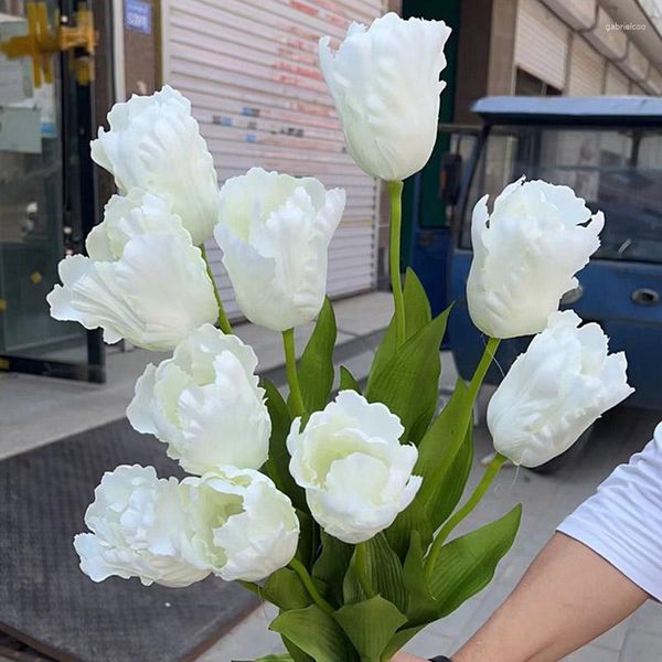 Fleurs décoratives grandes tulipes blanches soie artificielle décor à la maison décoration de fête de mariage Flores artificiales accessoires de photographie