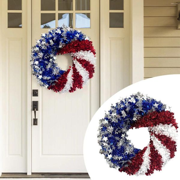 Fleurs décoratives grandes couronnes Cadre de drapeau américain Indépendance Jour des couronnes décoration placées devant la porte de la porte