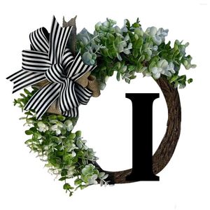 Fleurs décoratives nom de famille couronne de porte d'entrée avec arc 26 lettres en bois signe de bienvenue guirlande plantes artificielles couronnes pour jardin extérieur