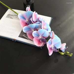 Fleurs décoratives latex 9-têtes papillon artificiel orchidée 3d imprime grande taille fausse phalaenopsis silicone pu real touch widding home décor