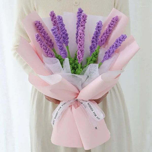 Flores decorativas Lavanda Flor trenzada artificial Tejido a mano Ramo de ganchillo Boda hecha a mano creativa