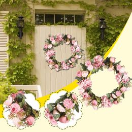 Fleurs décoratives feuilles couronne de printemps décoration avant en plastique de porte artificielle décor de porte de maison vintage