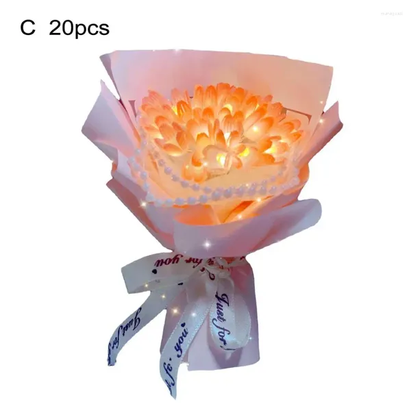 Fleurs décoratives LED Bouquet de fleurs artificielles bricolage Ornement de bureau lumineux pour la Saint-Valentin Anniversaires à la main
