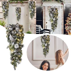 Fleurs décoratives Led guirlande de Noël avec des baies de pommes de pin artificielles et décoration suspendue de porte d'entrée de vacances pour la maison # T2G