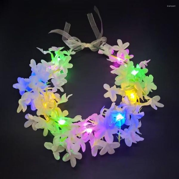 Fleurs décoratives LED Light Up Guirlande de fleurs Glow Guirlande Bandeau Hawaïen Bandeau Couronne Anniversaire De Mariage Fournitures De Fête D'été