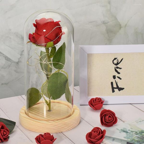 Flores decorativas LED Rose alimentado por batería hermosa botella de vidrio cadena luz lámpara de escritorio romántico Día de San Valentín regalo de cumpleaños hogar