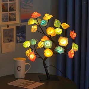 Fleurs décoratives LED Rose fleur bonsaï arbre lampe de table USB exploité veilleuses guirlande chambre noël décor à la maison mère cadeau