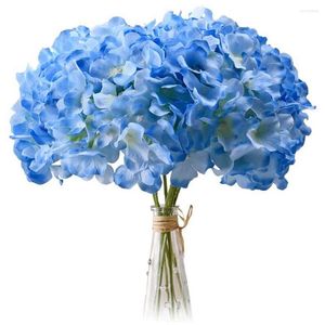 Flores decorativas, cabezas de seda de hortensia azul claro, paquete de 20 artificiales completos con tallos para boda