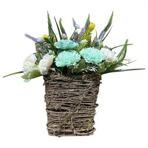 Decoratieve Bloemen Licht Cyaan Krans Bloemenmand Lavendel Imitatie Deur Opknoping Woondecoratie