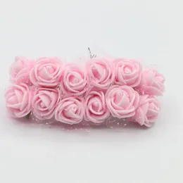 Fleurs décoratives rose clair 12pcs 2cm mini-mousse artificielle rose avec bouquet net de mariage multicolore décoration d'anniversaire maison fausse couronne