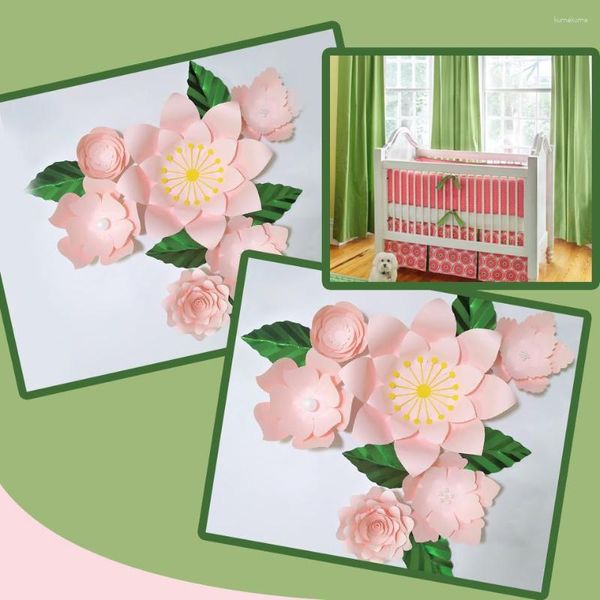 Flores decorativas Rosa claro Rosa DIY Hojas de papel Set para fiesta Cumpleaños Telones de fondo Decoraciones Baby Girl Nursery Wall Deco Crafts Floral