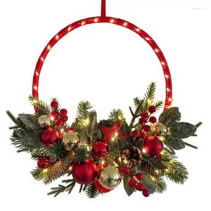 Fleurs décoratives éclairées artificielles couronnes de Noël réutilisables couronnes LED extérieures avec minuterie