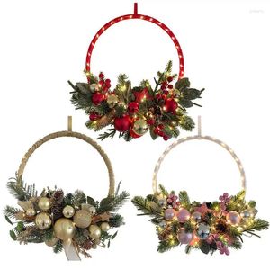 Couronne de noël artificielle éclairée par fleurs décoratives, LED créative et réutilisable pour l'extérieur, décoration de maison en hiver, accessoires de mariage