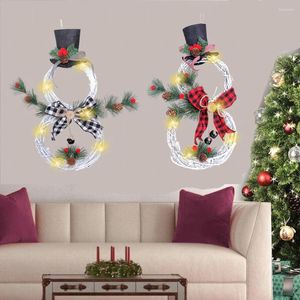 Decoratieve bloemen verlichte kerstkrans decoratie hangende decor sneeuwpop decoraties LED Garland rattan cirkeljaar 2024