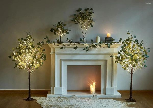 Fleurs décoratives illuminées arbre d'eucalyptus branchez la verdure artificielle LED blanc chaud avec des lumières pour la décoration de fête de mariage à la maison 4 pieds 6 pieds