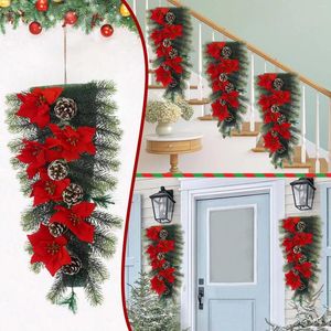 Decoratieve bloemen Lichten Trappen Draadloze krans Kerstmisprelitdecoratie Up Home Decor Lint