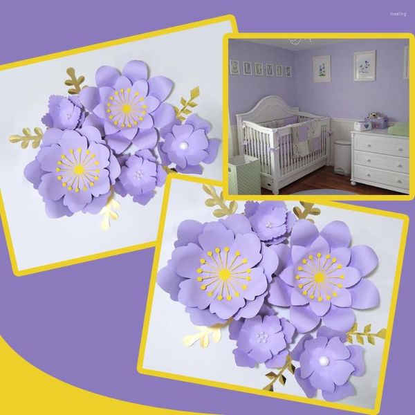 Fleurs décoratives lilas Rose papier pour bricolage feuilles d'or ensemble pour bébé fille pépinière mur Art enfants chambre décoration décor Floral