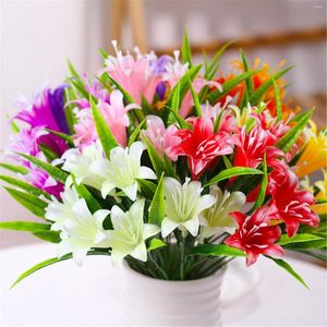 Fleurs décoratives Lily Flower Artificial Potted Decoration Wedding Paper Dry Paper Roses Plat