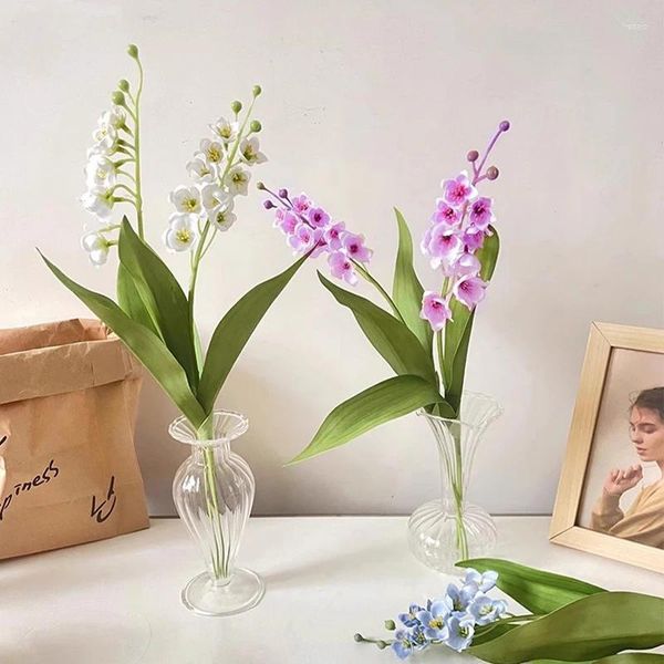 Fleurs décoratives Lily of the Valley Artificial Fake Sèche de salon de fleurs séchées décor de mariée en tissu en soie