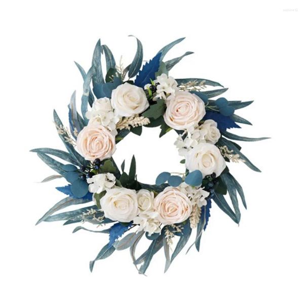 Flores decorativas Lintel Pavo real artificial Azul Champán Rose Pared Rose Seda Seda Corona de puertas de la puerta delantero Arco de boda múltiple