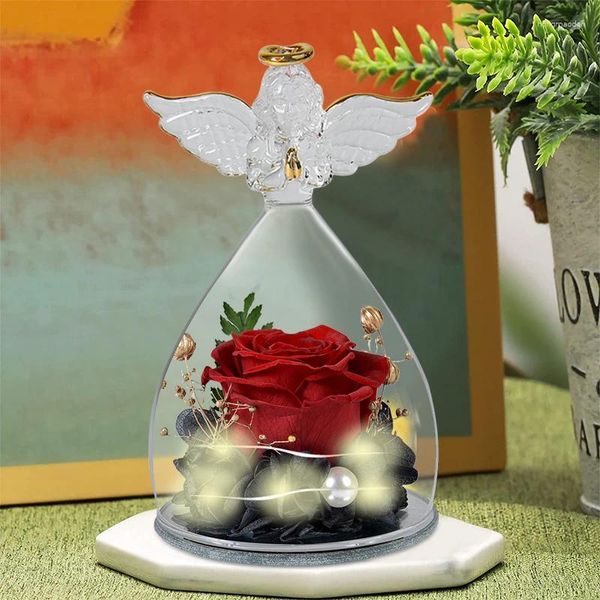 Fleurs décoratives Petit ange en verre de fleurs conservées Couverture de Noël Valentin de la Saint-Valentin Fres