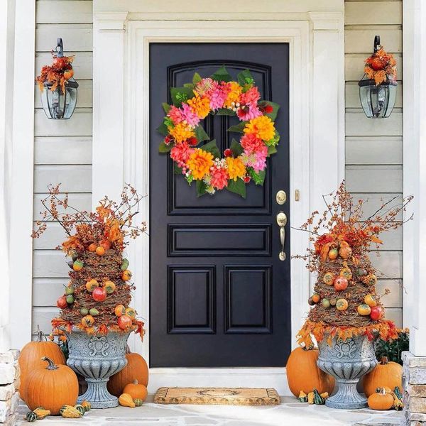 Fleurs décoratives couronnes vivantes pour la porte d'entrée de Noël de grâces de grâces simulation décoration garland chrysanthemum wream window tash tasses