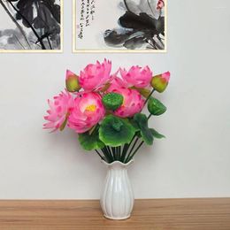 Fleurs décoratives Lotus Buddhist Hall pour Bouddha Fake Silk Living Room Bureau Plastique