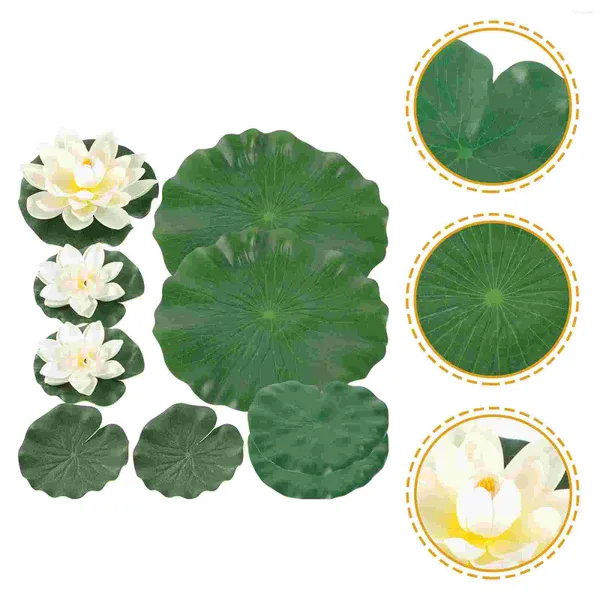 Flores decorativas Estanque de loto Hojas de lirio artificiales flotantes Almohadilla de hoja de agua Almohadillas de piscina realistas Adorno Espuma falsa Acuario Decoración realista