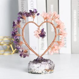 Fleurs décoratives, modèle d'amour, Base d'améthyste, décoration d'arbre en cristal, artisanat, cadeau pour amoureux de bureau, Simulation de décoration de salle de plante esthétique