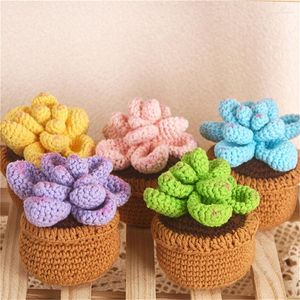 Flores decorativas Lovely Artificial Potted Mini Hand Woven Crochet Plantas suculentas Knitting Pot Plant Ornament Office Room Decoration