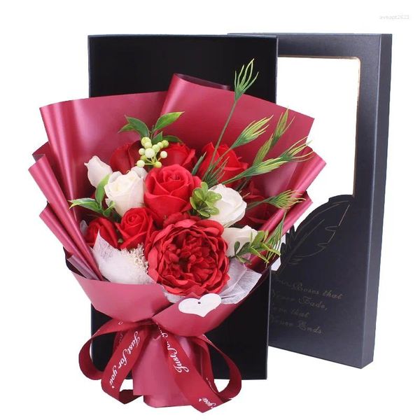 Fleurs décoratives joli Bouquet de fleurs de savon Rose cadeau de courtoisie d'anniversaire pour petite amie Simulation de fausse boîte saint valentin