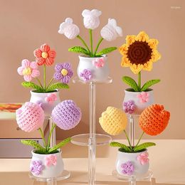 Fleurs décoratives belle tulipe tournesol crochet pots de fleurs tissés à la main plantes en pot fini mariage décor de bureau fête des mères cadeau 2024