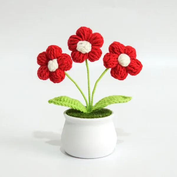 Fleurs décoratives, décoration à faible entretien, petite fleur au crochet faite à la main, plante en pot, fil réaliste, ornement de maison pour élégant