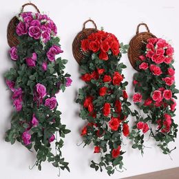 Flores decorativas Luanqi 90cm Flor artificial Rose Vine Planta colgante Ratán falso para decoración de la pared del hogar Boda de jardín al aire libre