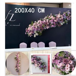 Decoratieve bloemen Luxe Purple Hydrangea Fuchsia Rose 5D Bloemarrangement Wedding Achtergrond Boog repetitie Banquet Props