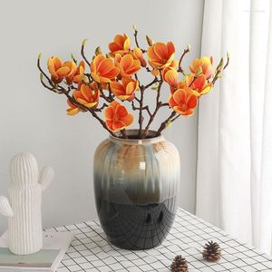 Decoratieve Bloemen Luxe 3 Hoofden Witte Magnolia Tak Real Touch Kunstmatige DIY Woondecoratie Nep Kamer Decor Flores
