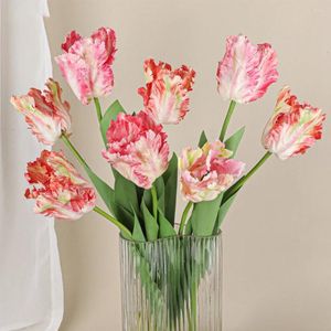 Fleurs décoratives Luxury 3d Parrot Tulip Branch 1pc Real Touch Artificiel For Wedding Fake Tulips Bridal DIY Bouquet Living Room Ornaments
