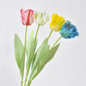 Fleurs décoratives Luxury 3d Parrot Tulip Branch Real Touch Artificiel For House Decor Flores Artificialles Party Favors White Tulips